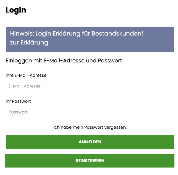 Erklärung Login Bestandskunden